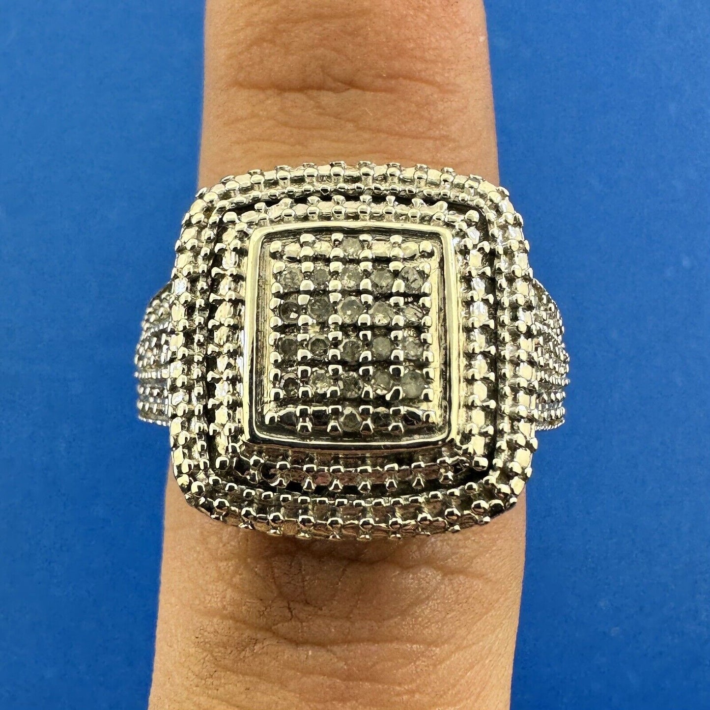 Designer HN 925 Sterling Silver Mens Square Diamond Cluster Statement Ring