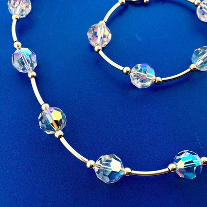 Stunning 925 Sterling Silver Aurora Borealis Cyrstal Bead Bracelet Necklace Set