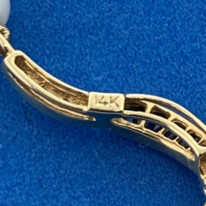 14K Yellow Gold Pearl Diamond Blue Sapphire Accented V Necklace