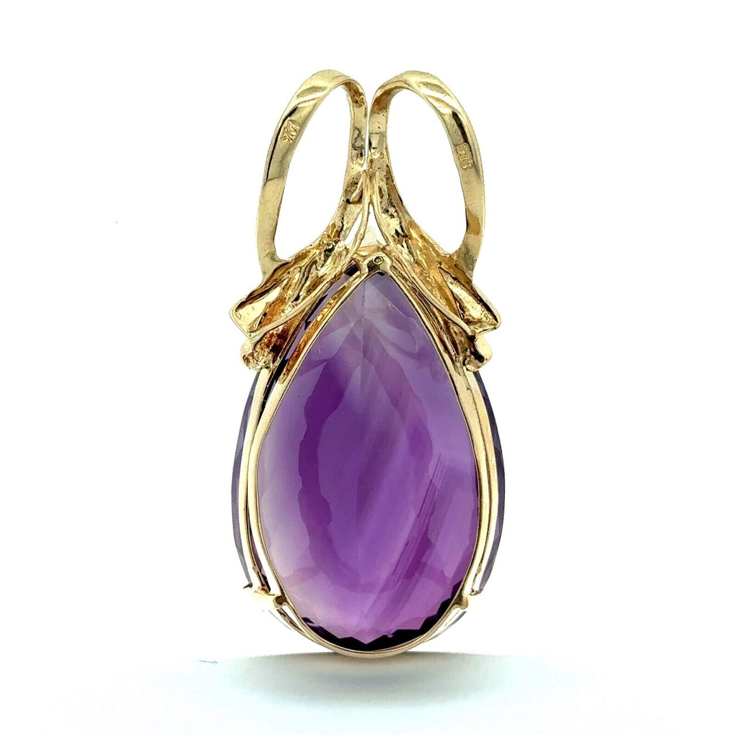 14K Yellow Gold Pear Faceted Amethyst Solitaire February Anniv Statement Pendant