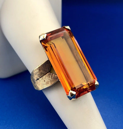 Art Deco Esemco 10K Yellow Gold Orange Sapphire Statement Cocktail Ring