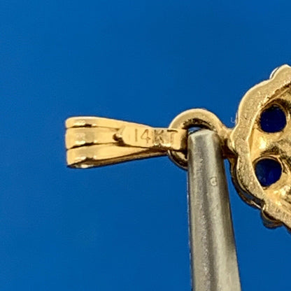 14K Yellow Gold Blue Sapphire Diamond Accented Floral Petite Charm Pendant