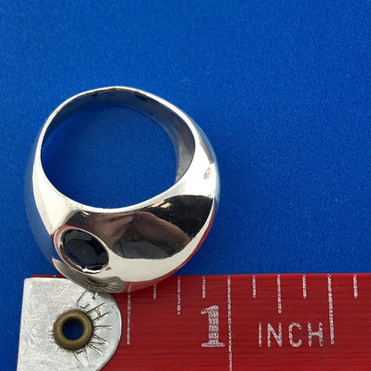 Designer Givenchy 925 Sterling Silver Round Smoky Quartz Modernist Dome Ring