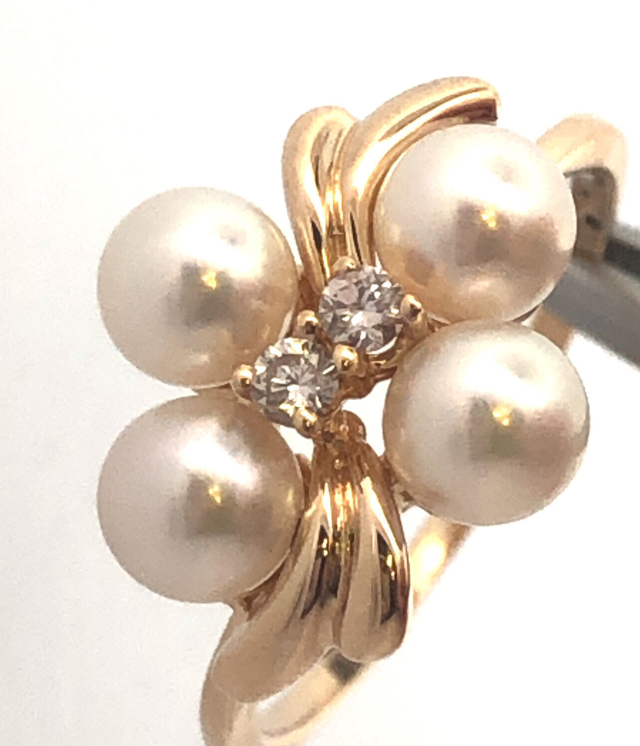 Designer WE 14K Yellow Gold Round Pearl Diamond Accent Cocktail Ring