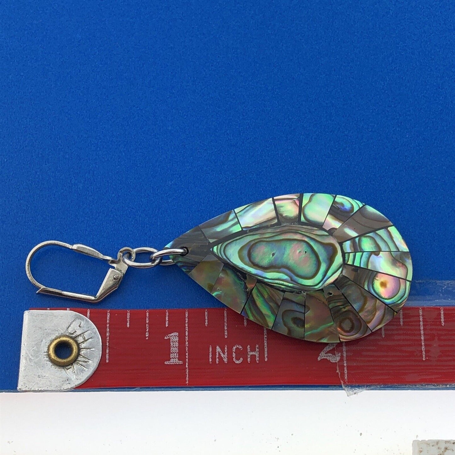 Stunning Silver Toned Teardrop Shaped Mother of Pearl Dangle Leverback Earrings