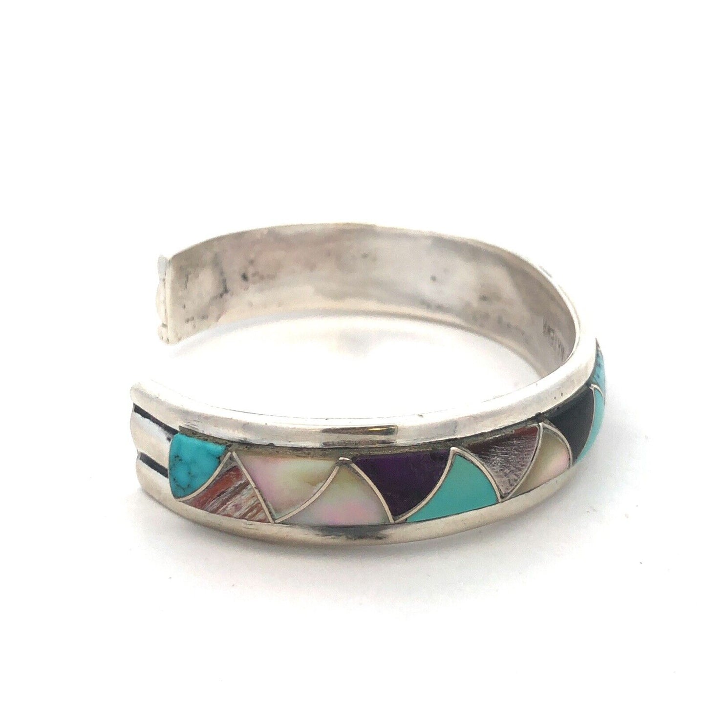 Native American Orlinda Natewa 925 Sterling Silver Multi-Stone Cuff Bracelet
