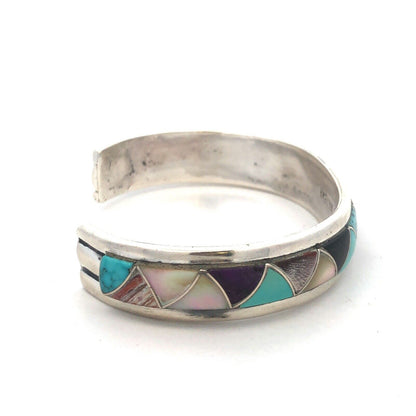 Native American Orlinda Natewa 925 Sterling Silver Multi-Stone Cuff Bracelet