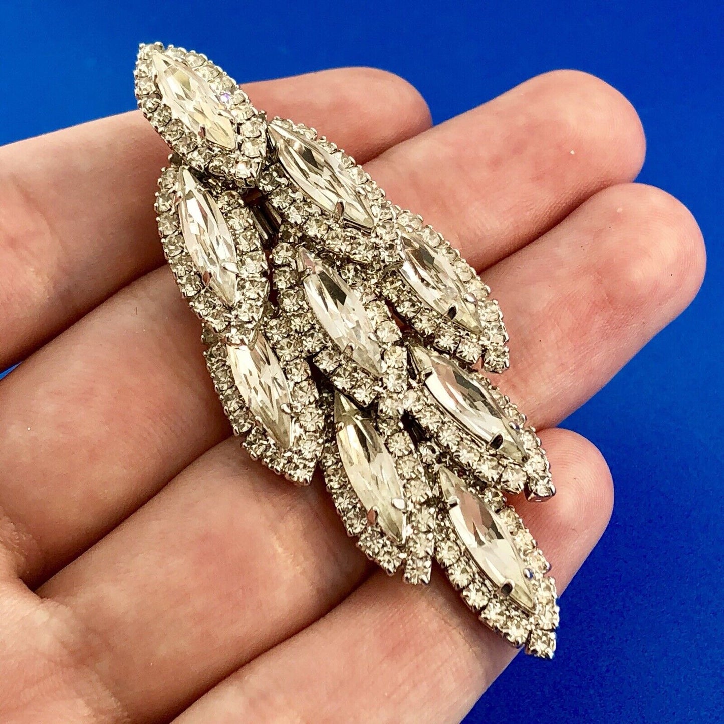Dramatic Couture Silver Tone Rhinestone 3 Tier Dangle Statement Clip Earrings