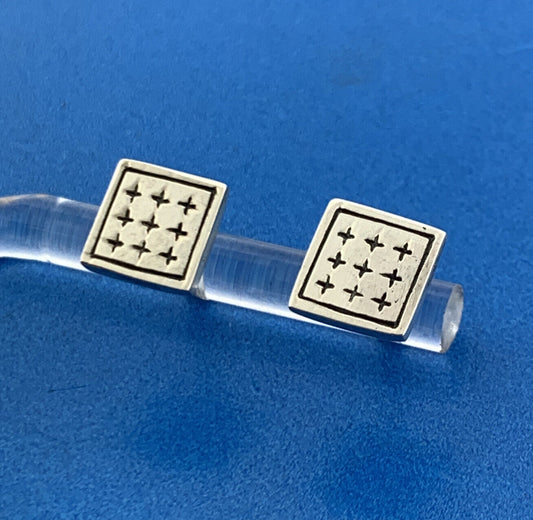 Vintage 925 Sterling Silver Checkerboard Cross Square Disc Stud Earrings