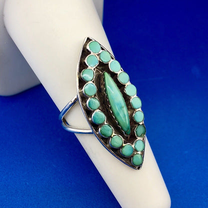 Vintage Native American 925 Sterling Silver Turquoise Statement Finger Ring