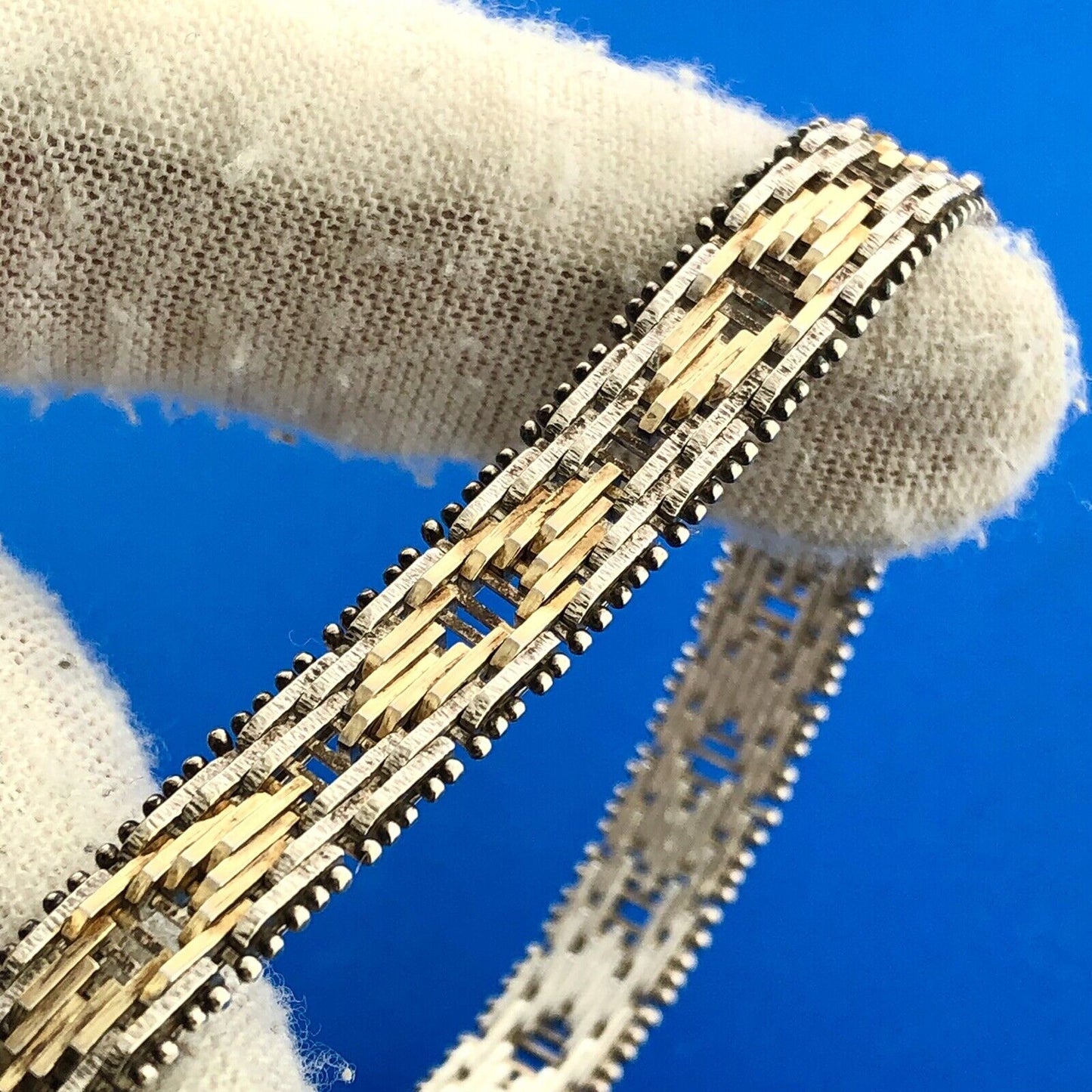 Designer Milor Italy 925 Sterling Silver Gold Two Toned Diamond Cut Bracelet