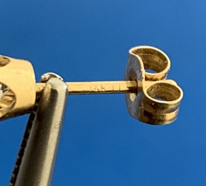 Designer 14K Yellow Gold Round White Tourmaline Stud Earrings