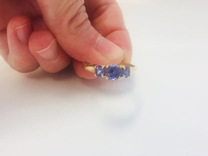 14K Yellow Gold Tanzanite Trio Bridal Anniversary Cocktail Ring