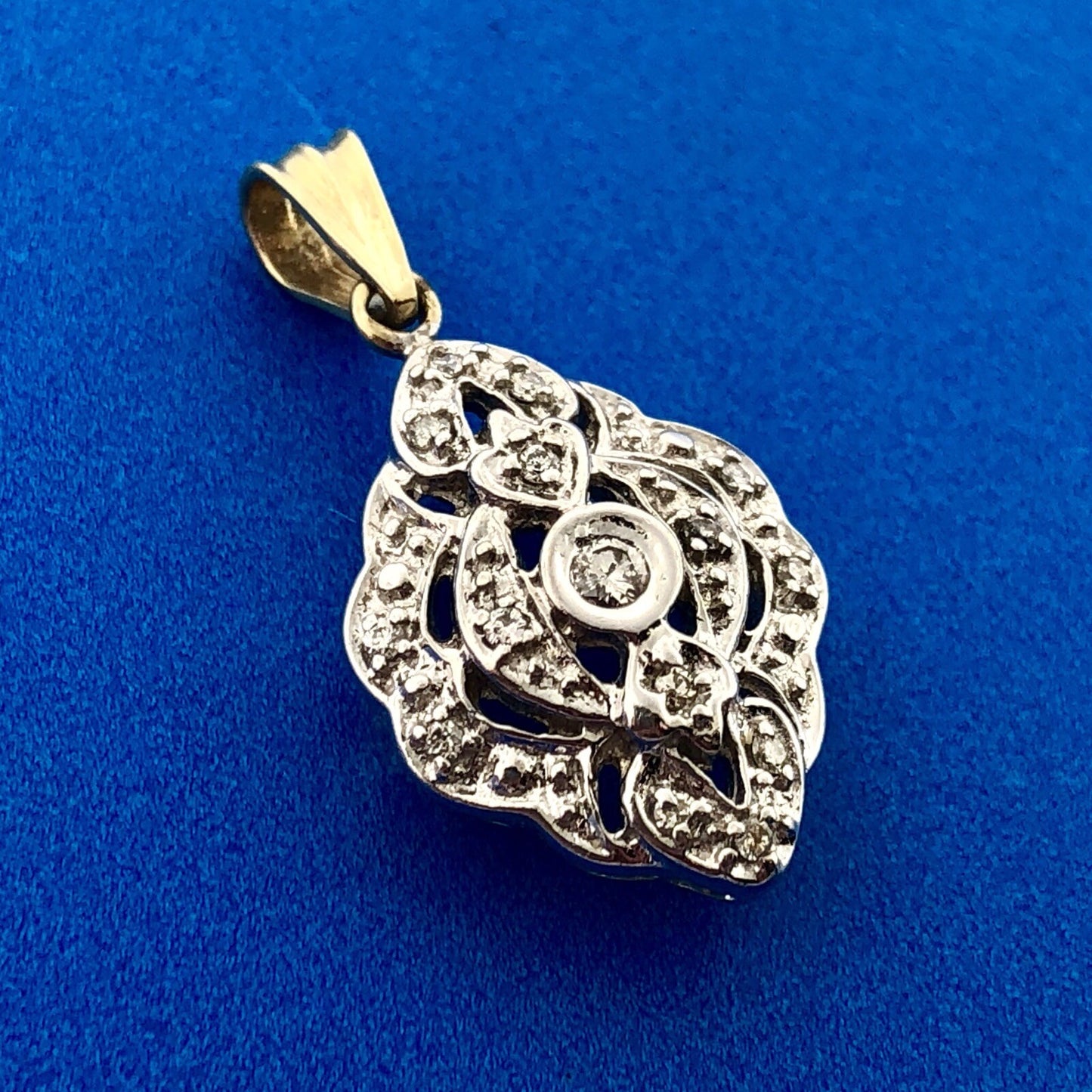 Vintage Art Deco Style 10k Yellow White Gold Diamond Pendant