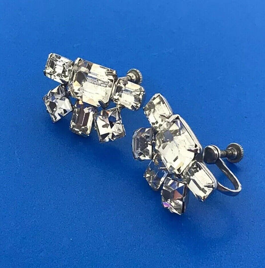 Runway Quality Silver Tone Crystal Rhinestone Bridal Wedding Screw Back Earrings