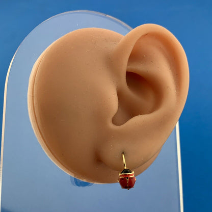 Milor Italy 18K Yellow Gold Red Black Enamel Lady Bug Insect Earrings
