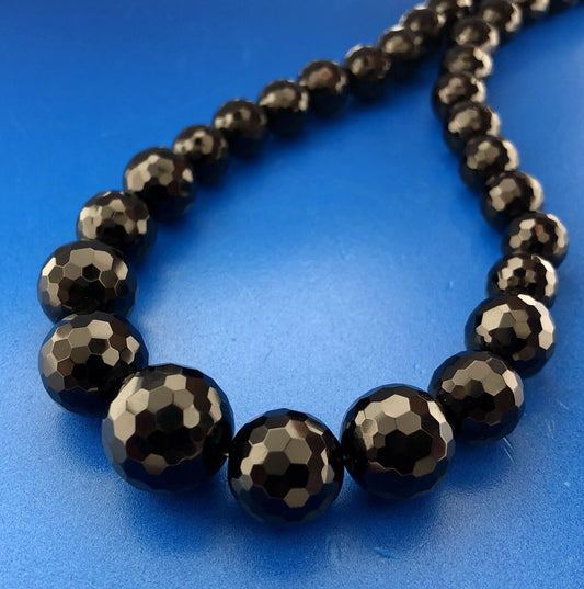 Classic Designer Sterling Silver 925 Graduated Black Faceted Jet Bead Necklace
