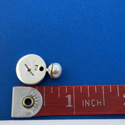 Designer 925 Sterling Silver White Pearl Modernist Concave Circle Stud Earrings