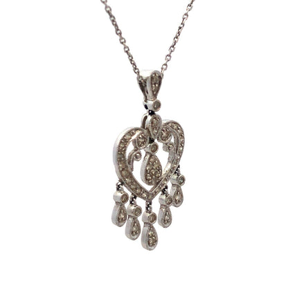Gordon's 14k White Gold Diamond Heart Pendant Dangle Necklace JWBR