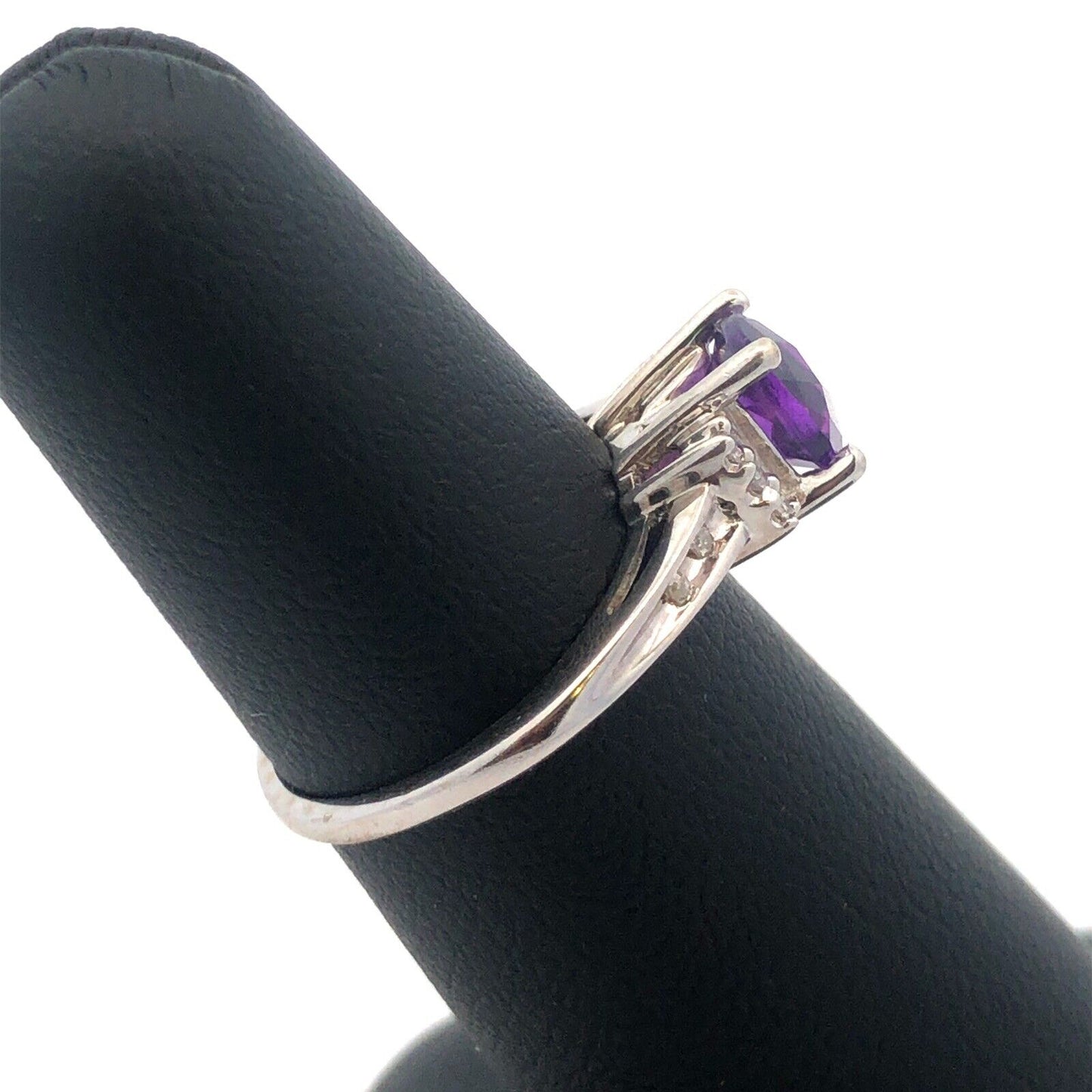 14K White Gold Cushion Cut Amethyst Diamond February Birthstone Anniversary Ring