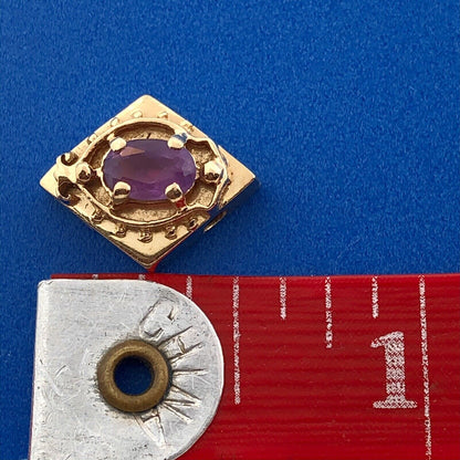 Retro 14K Yellow Gold Oval Amethyst Scroll Diamond Shaped Slide Bracelet Charm