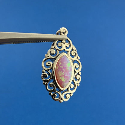 Designer CFJ 925 Sterling Silver Marquise Cabochon Pink Opal Dangle Earrings