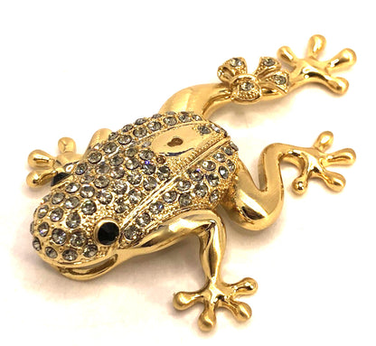 Estate Andrew Hamilton Crawford Rhinestone Gold Tone 3D Frog Statement Pendant