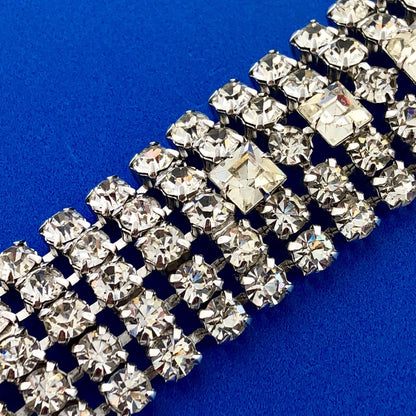 Vintage Haute Couture Silver Tone Rhinestone Five Row Statement Tennis Bracelet