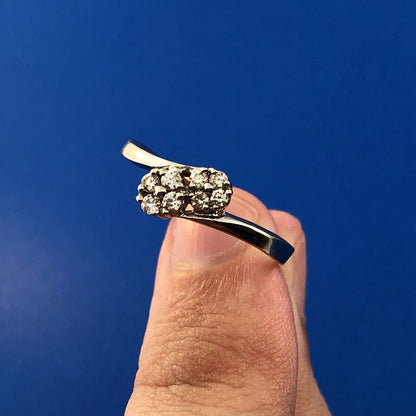 Modernist 14K White Gold Diamond Cluster Engagement Anniversary Bypass Ring