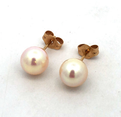 Designer 14K Yellow Gold Round Pearl Ball Stud Earrings