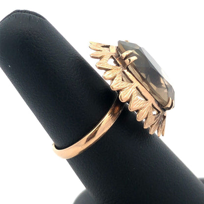 Vintage Retro 14k Yellow Gold Smoky Topaz Statement Cocktail Ring