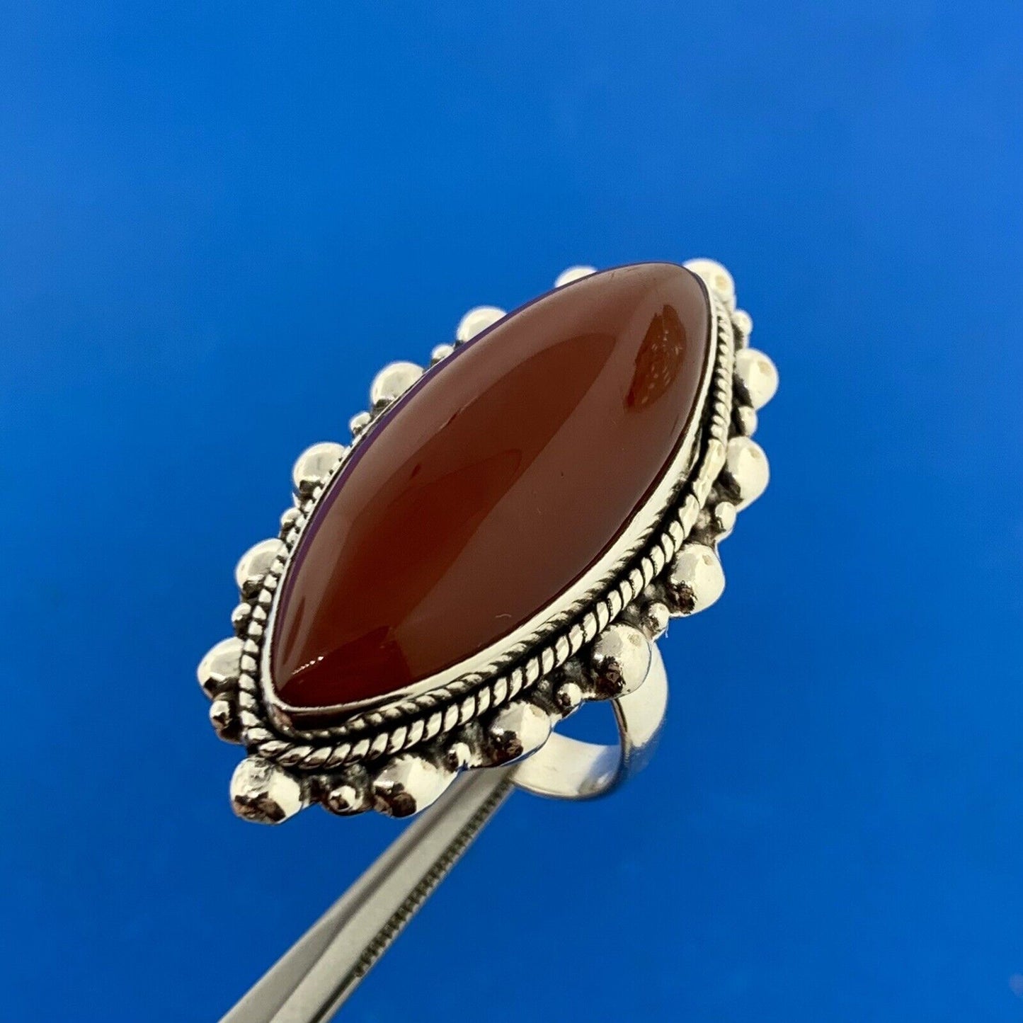 925 Sterling Silver Marquise Carnelian Cabochon Statement Finger Ring