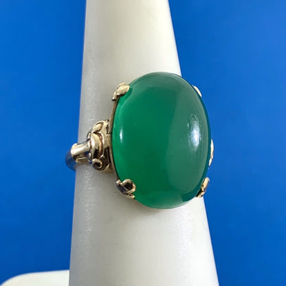 Designer Oval Green Tourmaline 10K Yellow Gold Statement Cocktail Ring