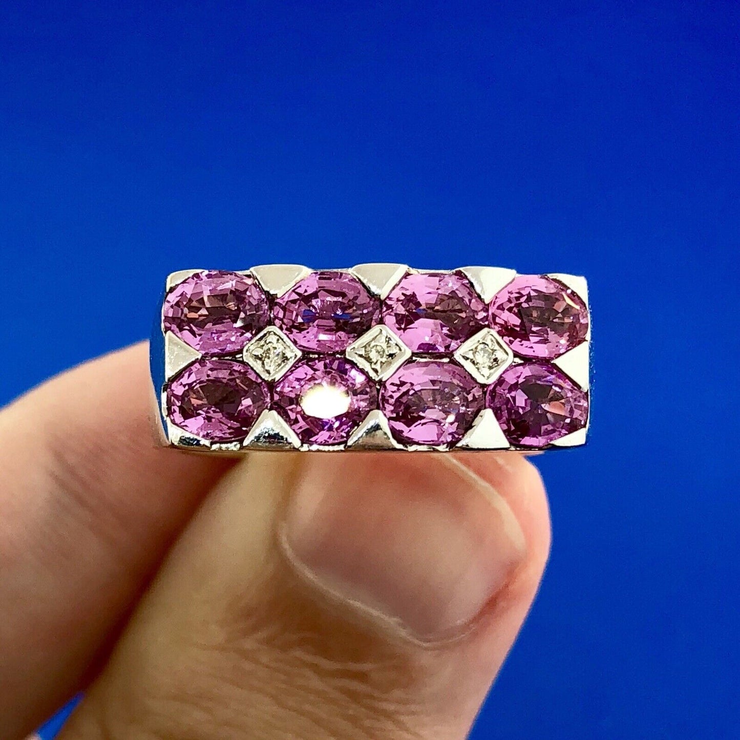 18k White Gold Pink Sapphire Ring with Diamond Accents Size 9