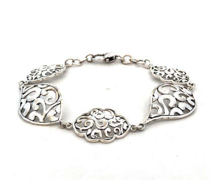 Designer 925 Sterling Silver Filigree Swirl Panel Bracelet