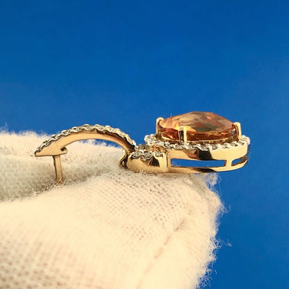 Estate KA 18K Yellow Gold Oval Citrine Diamond November Anniversary Earrings