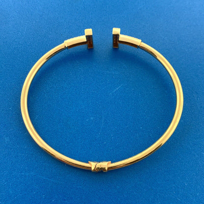 Designer 18k Yellow Gold Cubic Zirconia CZ T Shaped Open Hinged Bangle Bracelet