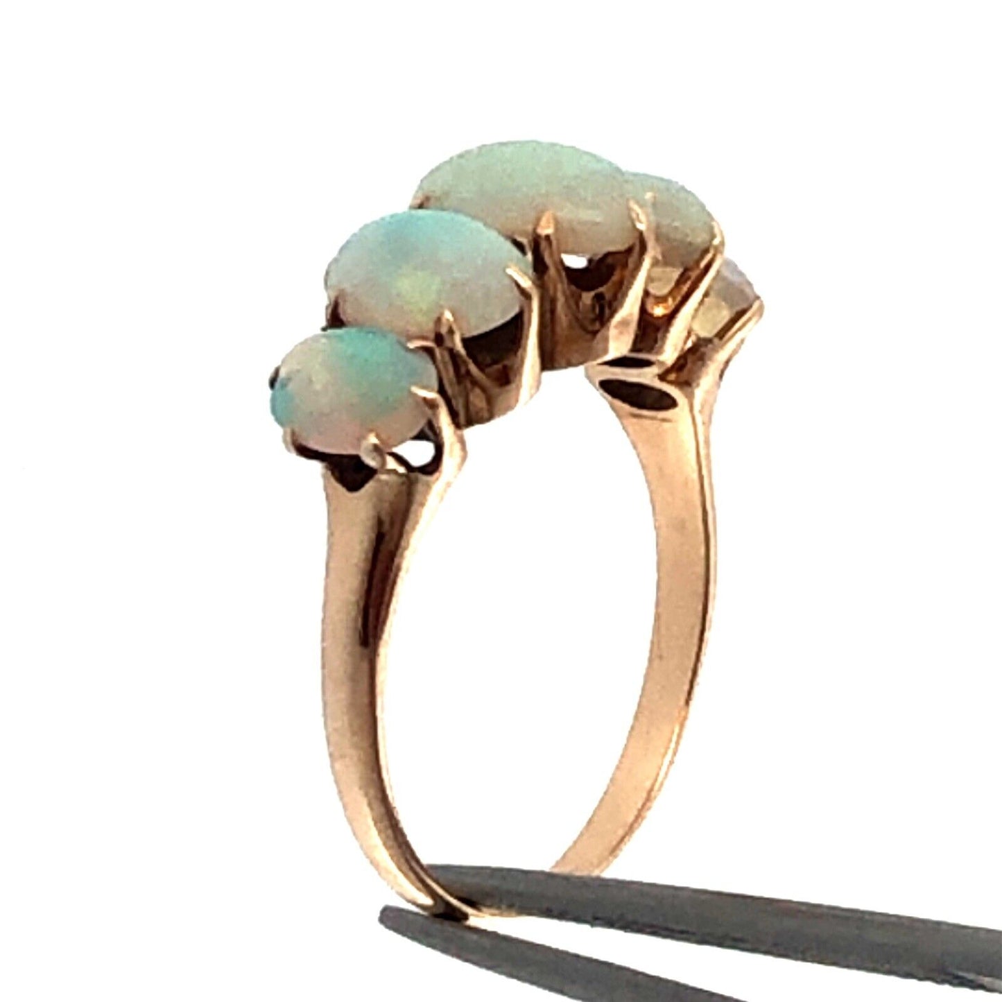 Vintage 10K Yellow Gold Five Oval Opal Cabochon October Anniversary Ring