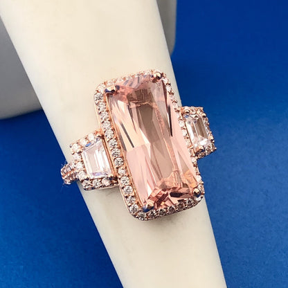Dazzling Rose Toned 925 Sterling Silver Pink White Cubic Zirconia Statement Ring