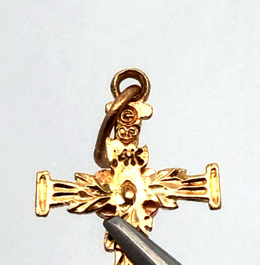 Designer 14K Yellow Gold Rose Gold Flower Leaf Floral Religious Cross Pendant