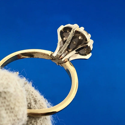 14K Yellow White Gold Diamond Floral Cluster Empire Anniversary Cocktail Ring