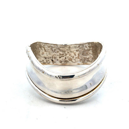 925 Sterling Silver Modernist Wave Statement Wide Bangle Bracelet