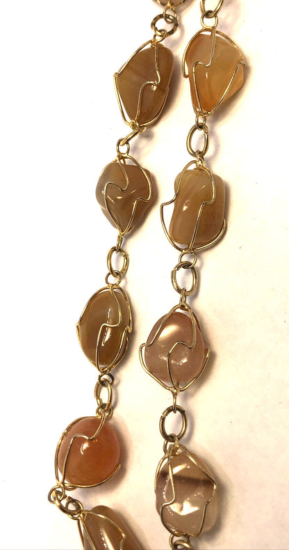 Artisan Gold Tone Wire Wrapped Semi Precious Multi Gemstone Lot Of 2 Necklaces