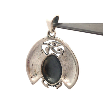 Estate 925 Sterling Silver Wings Of Isis Scarab Protection Amulet Pendant
