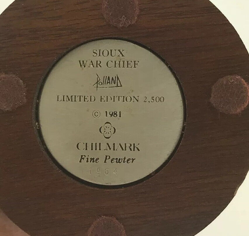 1981 Chilmark Fine Pewter Sioux War Chief LE # 1964/2500 Signed Don Polland