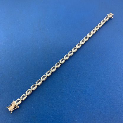 Designer Sterling Silver Oval Light Blue Topaz Statement Tennis Bracelet