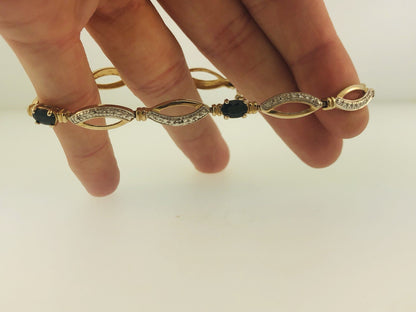 Estate Sterling Silver 925 Vermeil Oval Sapphire Station Tennis Bracelet