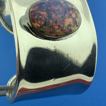 Vintage 925 Sterling Silver Opal Doublet Statement Cuff Bracelet