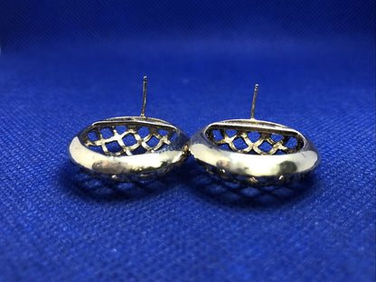 Designer 925 Sterling Silver Round Basket Weave Criss Cross Dome Stud Earrings