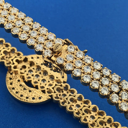 Stunning 925 Sterling Silver Vermeil Cubic Zirconia CZ Statement Tennis Bracelet